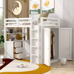 Lit mezzanine CLIHOME une place avec 3 tiroirs de rangement, bureau et armoire