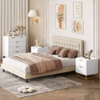 Commode blanche à 5 tiroirs avec grand rangement, organiseur de poitrine moderne avec pieds en métal, commode de chambre