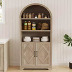 Dyonery 71 Armoire bibliothèque haute voûtée avec portes, meuble voûté noir moderne du milieu du siècle à 5 étagères avec rangement et étagères ouvertes réglables Gris