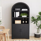 Dyonery 71 Armoire bibliothèque haute voûtée avec portes, meuble voûté noir moderne du milieu du siècle à 5 étagères avec rangement et étagères ouvertes réglables Gris