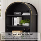 Dyonery 71 Armoire bibliothèque haute voûtée avec portes, meuble voûté noir moderne du milieu du siècle à 5 étagères avec rangement et étagères ouvertes réglables Gris