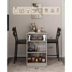 Ensemble de table de bar 3 pièces pour 2 personnes, ensemble table et chaises de bar avec rallonge à plateau rabattable, ensemble table à manger avec étagères de rangement