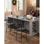 Ensemble de table de bar 3 pièces pour 2 personnes, ensemble table et chaises de bar avec rallonge à plateau rabattable, ensemble table à manger avec étagères de rangement