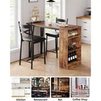 Ensemble de table de bar 3 pièces pour 2 personnes, ensemble table et chaises de bar avec rallonge à plateau rabattable, ensemble table à manger avec étagères de rangement