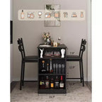 Ensemble de table de bar 3 pièces pour 2 personnes, ensemble table et chaises de bar avec rallonge à plateau rabattable, ensemble table à manger avec étagères de rangement