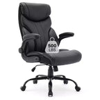 Fauteuil de bureau de direction à dossier haut - Capacité de 227 kg Fauteuil pivotant ergonomique en cuir PU avec hauteur réglable, support lombaire et accoudoirs relevables