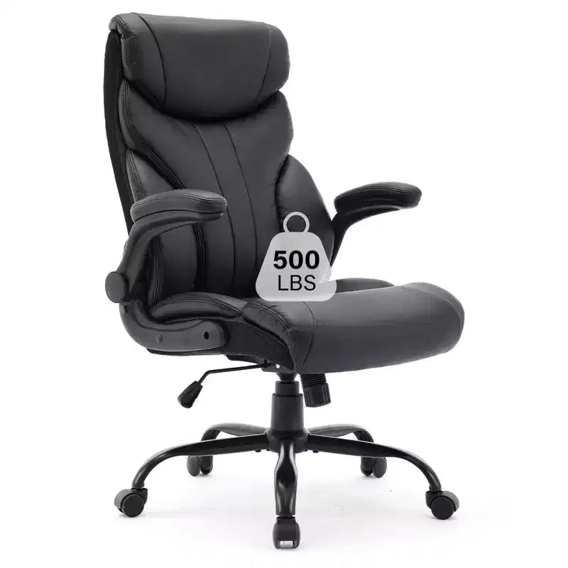 Fauteuil de bureau de direction à dossier haut - Capacité de 227 kg Fauteuil pivotant ergonomique en cuir PU avec hauteur réglable, support lombaire et accoudoirs relevables