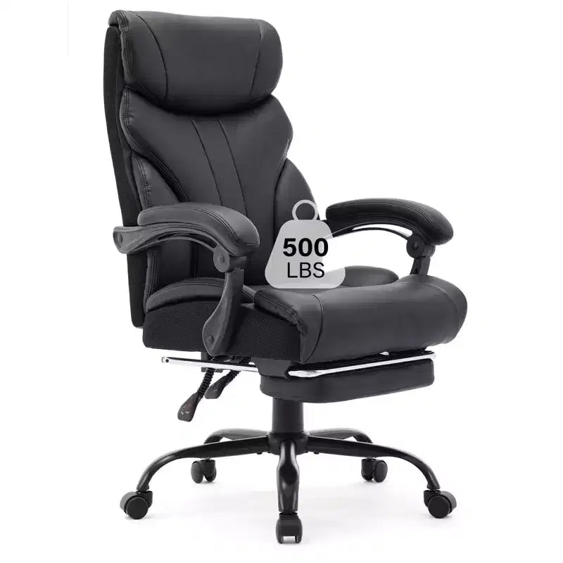 Fauteuil de bureau de direction à dossier haut - Capacité de 227 kg Fauteuil pivotant ergonomique en cuir PU avec hauteur réglable, support lombaire et accoudoirs relevables