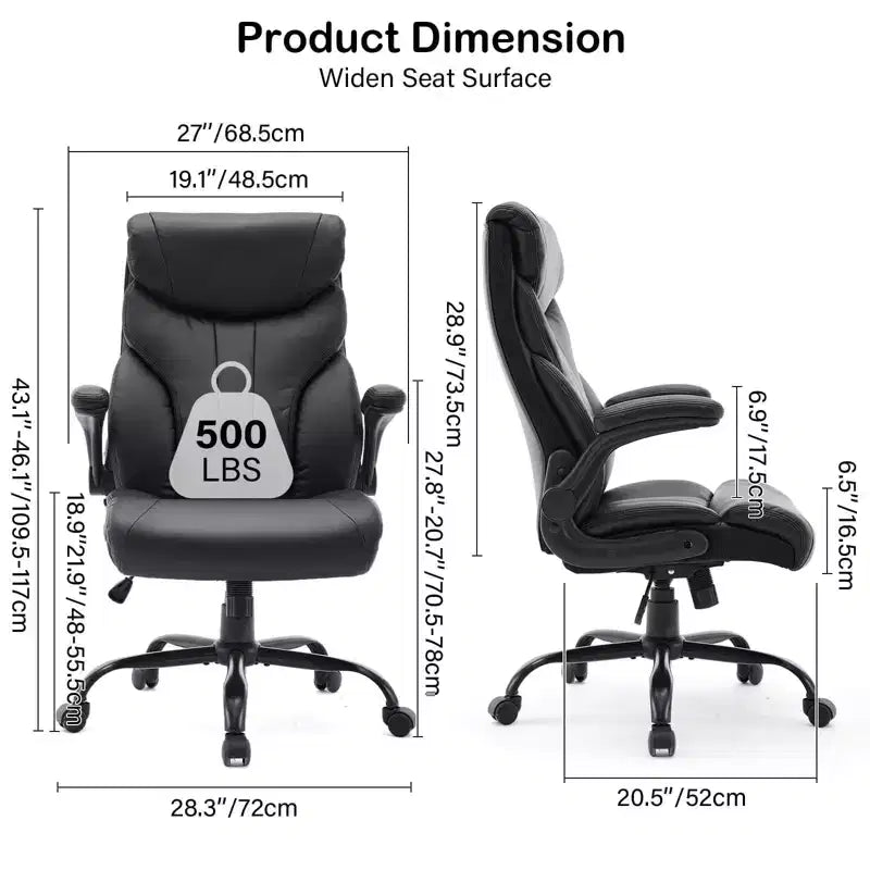 Fauteuil de bureau de direction à dossier haut - Capacité de 227 kg Fauteuil pivotant ergonomique en cuir PU avec hauteur réglable, support lombaire et accoudoirs relevables