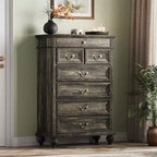 Commode GustoWave, commode de ferme en bois à 7 tiroirs pour chambre à coucher, salon, couloir