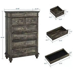 Commode GustoWave, commode de ferme en bois à 7 tiroirs pour chambre à coucher, salon, couloir