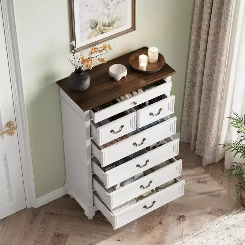 Commode GustoWave, commode de ferme en bois à 7 tiroirs pour chambre à coucher, salon, couloir
