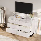 Commode à 6 tiroirs pour chambre à coucher, commode de 120 cm de large, meuble de rangement vertical autoportant avec rangement, commode de rangement en bois