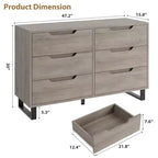 Commode à 6 tiroirs pour chambre à coucher, commode de 120 cm de large, meuble de rangement vertical autoportant avec rangement, commode de rangement en bois