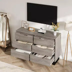 Commode à 6 tiroirs pour chambre à coucher, commode de 120 cm de large, meuble de rangement vertical autoportant avec rangement, commode de rangement en bois