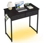 Bureau d'étude Pinmoco de 32 pouces avec 2 tiroirs en tissu et éclairage LED RGB, petit bureau d'ordinateur avec crochet de suspension pour petits espaces