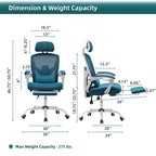 MAYEERTY Chaise de bureau pivotante à 360° réglable en hauteur, siège pneumatique, capacité de poids de 125 kg