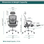 MAYEERTY Chaise de bureau pivotante à 360° réglable en hauteur, siège pneumatique, capacité de poids de 125 kg