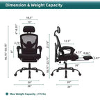 MAYEERTY Chaise de bureau pivotante à 360° réglable en hauteur, siège pneumatique, capacité de poids de 125 kg