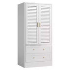 Armoire de chambre de 165 cm avec 2 portes à persiennes et 2 tiroirs, avec tringle à vêtements, grande capacité de rangement, en bois, autoportante