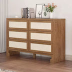 Commode à 6 tiroirs pour chambre, commode moderne du milieu du siècle en bois et toile de jute, armoire de rangement, commode large et chiffonnier bohème