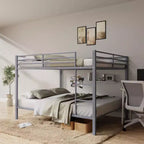 Full Over Full Bunk Bed, Heavy Duty Metal Bunk Bed Frame,No Boxspring Required, For Small Spaces,Gray