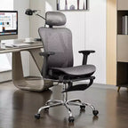 Chaise de bureau ergonomique en maille GALAXHERO, dossier haut inclinable, avec repose-pieds rétractable, support lombaire réglable et fonction d'inclinaison, noire