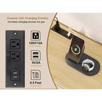 Commode à 6 tiroirs en rotin, avec ports USB et prises de courant, 6 tiroirs de rangement pour chambre à coucher, salon, couloir, chevet, salle à manger, couloir