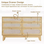 Commode à 6 tiroirs en rotin, avec ports USB et prises de courant, 6 tiroirs de rangement pour chambre à coucher, salon, couloir, chevet, salle à manger, couloir