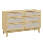Commode à 6 tiroirs en rotin, avec ports USB et prises de courant, 6 tiroirs de rangement pour chambre à coucher, salon, couloir, chevet, salle à manger, couloir