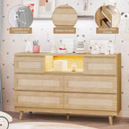 Commode Zstar en rotin à 6 tiroirs avec LED et station de charge pour placard, salon, couloir