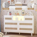 Commode Zstar en rotin à 6 tiroirs avec LED et station de charge pour placard, salon, couloir