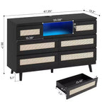 Commode Zstar en rotin à 6 tiroirs avec LED et station de charge pour placard, salon, couloir