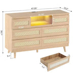 Commode Zstar en rotin à 6 tiroirs avec LED et station de charge pour placard, salon, couloir