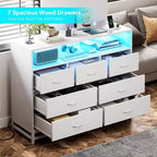 Zstar Commode moderne 7 tiroirs avec lumières LED et station de charge pour salon, couloir