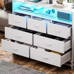 Zstar Commode moderne 7 tiroirs avec lumières LED et station de charge pour salon, couloir