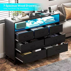 Zstar Commode moderne 7 tiroirs avec lumières LED et station de charge pour salon, couloir