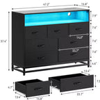 Zstar Commode moderne 7 tiroirs avec lumières LED et station de charge pour salon, couloir