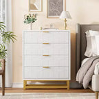 Coiffeuse de chambre Zstar, commode à 4 tiroirs avec pieds en métal