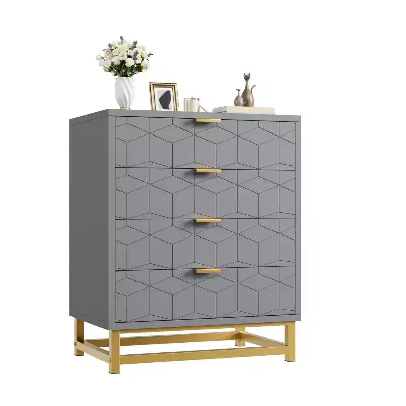 Coiffeuse de chambre Zstar, commode à 4 tiroirs avec pieds en métal