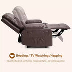 Fauteuil inclinable releveur en cuir PU, meuble réglable pour le dos et les jambes avec 3 positions, poche latérale (largeur d'assise 68,5 cm + porte-gobelets)