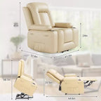 Fauteuil inclinable releveur en cuir PU, meuble réglable pour le dos et les jambes avec 3 positions, poche latérale (largeur d'assise 68,5 cm + porte-gobelets)