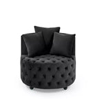 Fauteuil pivotant de salon en velours, avec capitonnage et roulettes mobiles, incluant 3 oreillers, noir