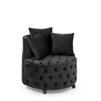 Fauteuil pivotant de salon en velours, avec capitonnage et roulettes mobiles, incluant 3 oreillers, noir