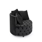 Fauteuil pivotant de salon en velours, avec capitonnage et roulettes mobiles, incluant 3 oreillers, noir