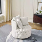 Fauteuil pivotant de salon en velours, avec capitonnage et roulettes mobiles, incluant 3 oreillers, noir