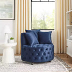 Fauteuil pivotant de salon en velours, avec capitonnage et roulettes mobiles, incluant 3 oreillers, noir