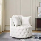 Fauteuil pivotant de salon en velours, avec capitonnage et roulettes mobiles, incluant 3 oreillers, noir