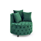 Fauteuil pivotant de salon en velours, avec capitonnage et roulettes mobiles, incluant 3 oreillers, noir
