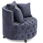 Fauteuil pivotant de salon en velours, avec capitonnage et roulettes mobiles, incluant 3 oreillers, noir